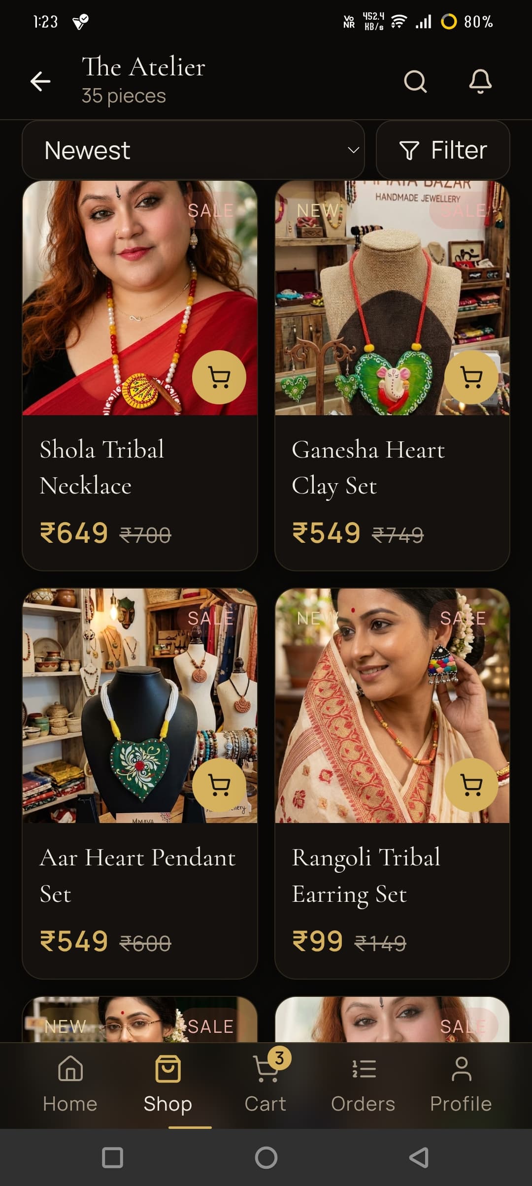 Client product catalog with pricing and sale badges