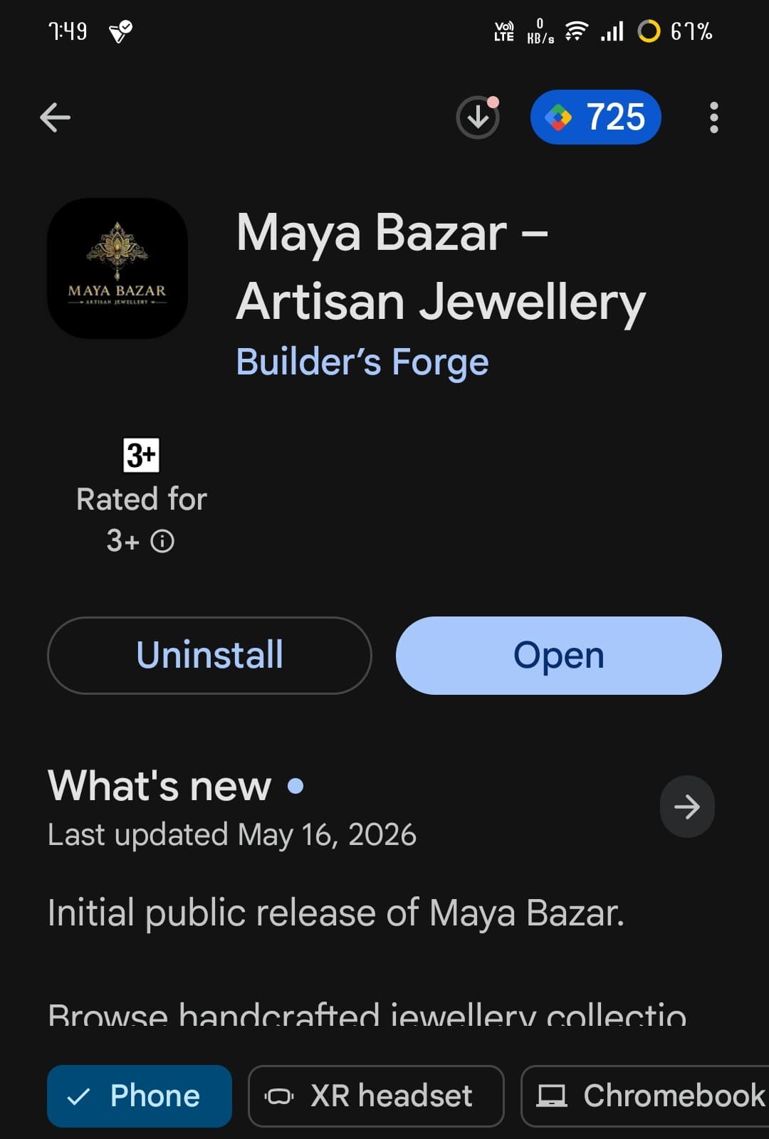 Maya Bazar app listing on the Google Play Store